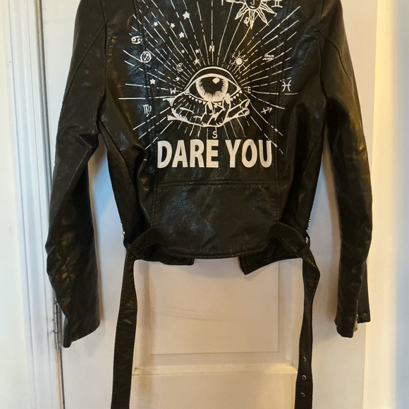 Boutique Black Vegan Leather Moto Jacket with Studded & Zipper Details Small - Picture 4 of 12